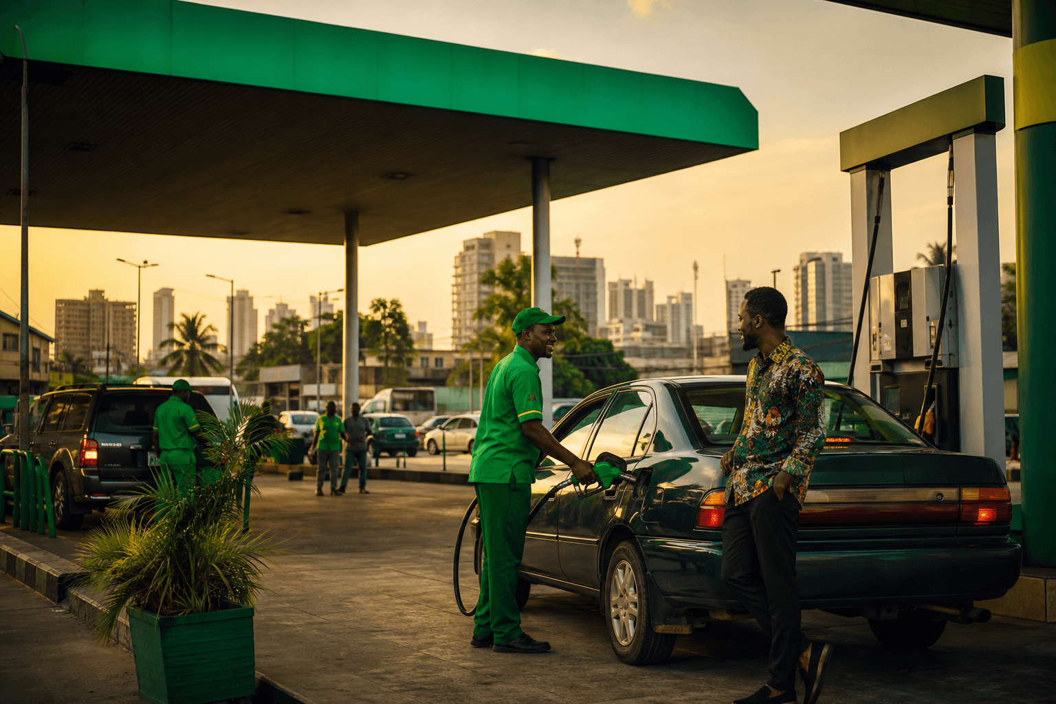 Attendant serving a customer at a fuel station